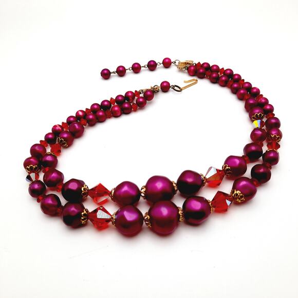 Vintage Arthur Pepper (ART) Purple Beads Red Crystal Necklace - Picture 9 of 14